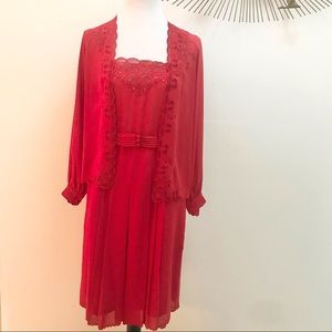 VTG Wine Red Embroidered Dress Size S